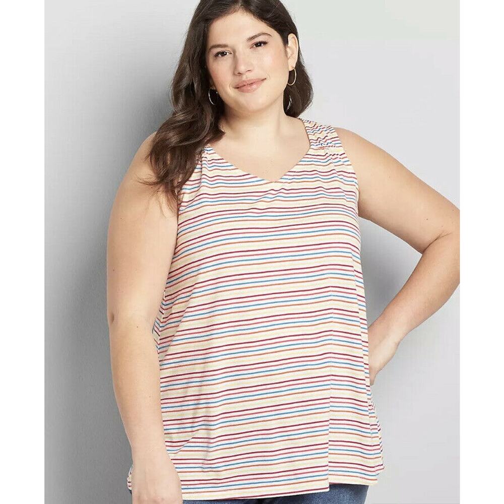 New Lane Bryan Womans 14/16 Plus Tank Gathered Shoulder V‎ Neck  Sleeveless NWT